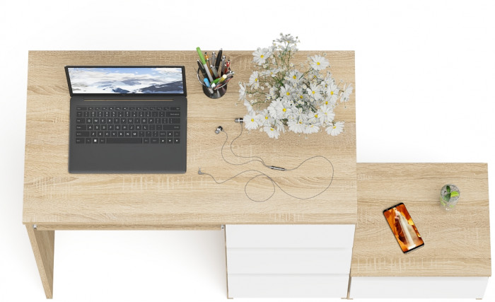 Мори компьютерный стол МС-6 правый + Тумба ТМП400.1, дуб сонома/белый