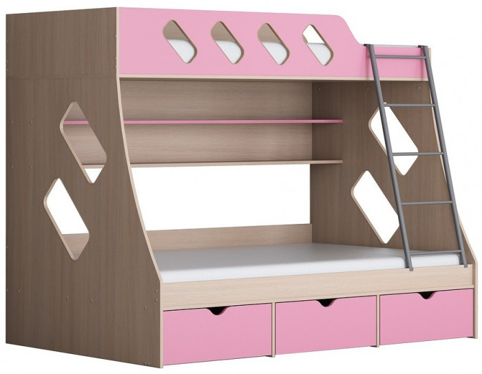Дельта-20.01 Детская двухъярусная кровать с лестницей (Дуб молочный, Дуб Сонома)