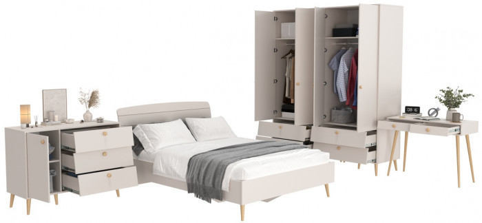 Афина Спальня 19-1400, цвет кашемир серый, сп.м. 1400х2000 мм., б/м, основание есть - фанера