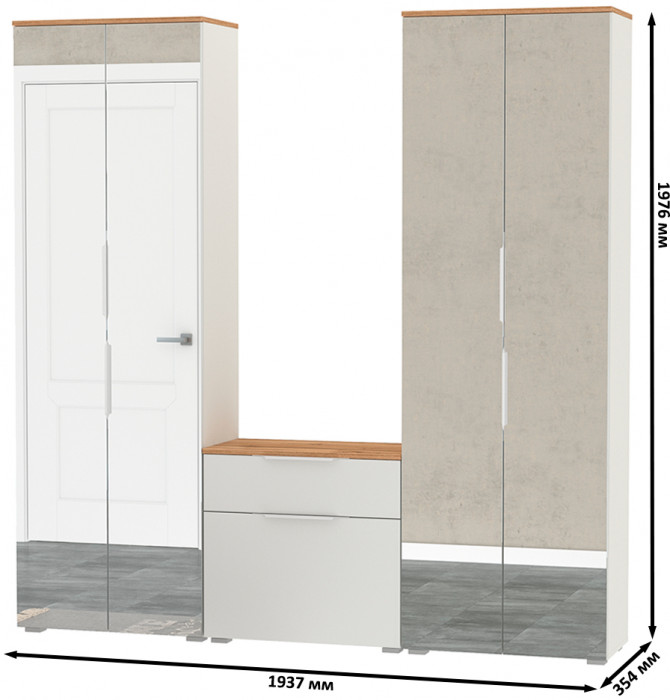 Октава Прихожая 24, цвет белый шагрень/дуб крафт золотой/фасады МДФ белый шагрень, ШхГхВ 193,7х35,4х197,6 см., универсальная сборка
