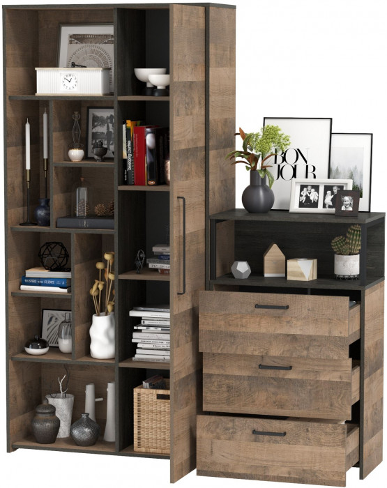 Трувор 13.206 Шкаф-стеллаж + 13.307.02 Комод с ящиками, дуб гранж песочный/интра