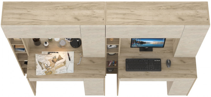 компьютерный стол Комфорт 12.71+компьютерный стол Комфорт 12.71, дуб крафт серый/шёлковый камень