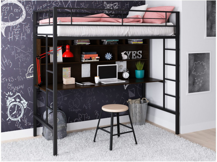 Кровать-чердак Севилья 1.2 (Дуб молочный / Венге, Серый)