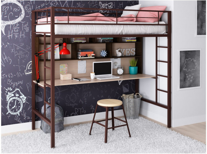 Кровать-чердак Севилья 1.2 (Дуб молочный / Венге, Серый)