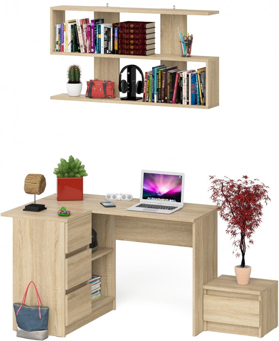 Мори Стол компьютерный МС-16 левый + Тумба ТМП400.1 + Полка 1200, цвет дуб сонома, ШхГхВ 164,8х84,9х209,6 см., НЕ универсальная сборка