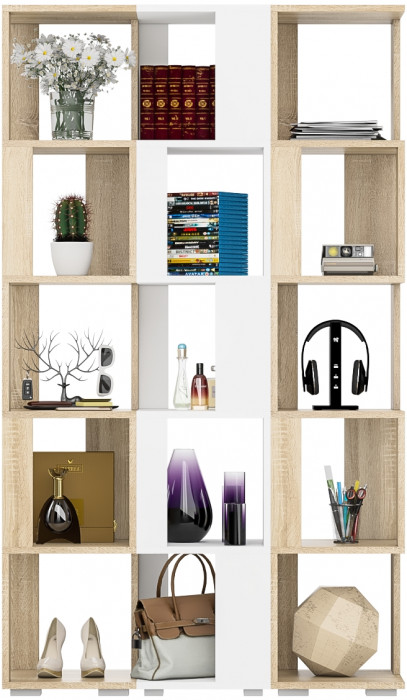 Стеллаж СВК 3 шт., цвет дуб сонома/белый, ШхГхВ 105х35х179 см.(дуб сонома 2 шт. + белый 1 шт.)