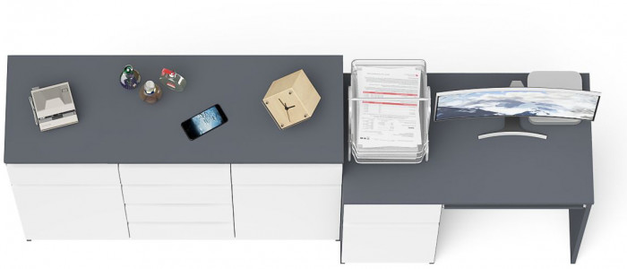 Мори компьютерный стол МС-1 левый + Комод МК1200.4, графит/белый