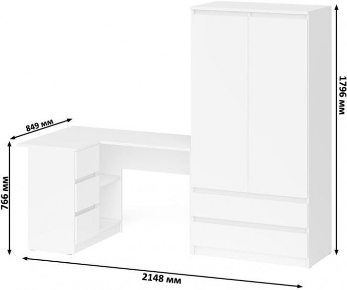Мори компьютерный стол МС-16 левый + Шкаф МШ900.1, белый