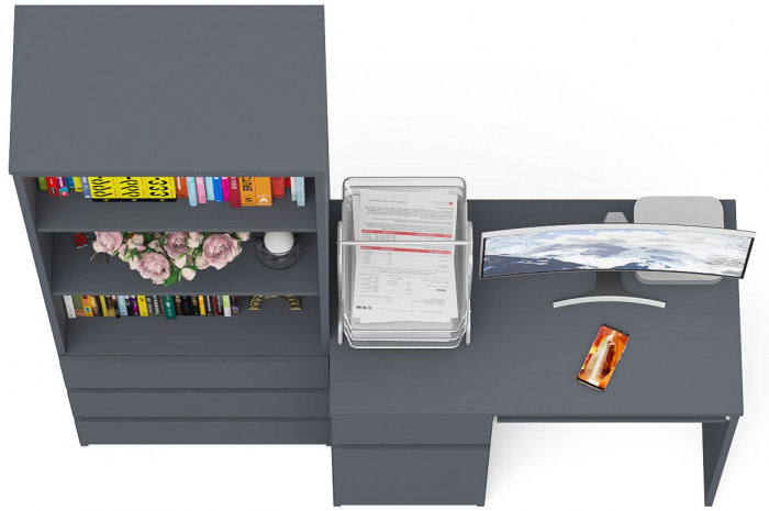 Мори Стол компьютерный МС-1 левый + Стеллаж МСТ600.3, цвет графит, ШхГхВ 150,4х50х179,6 см., выдвижной ящик слева, НЕ универсальная сборка