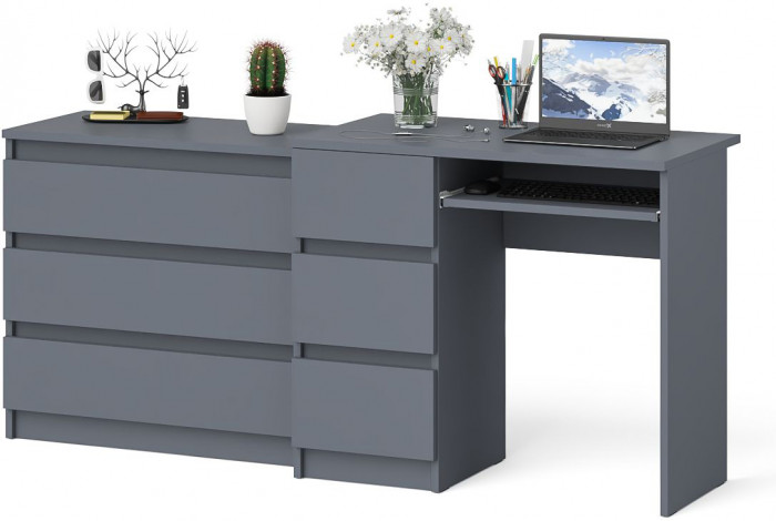 Мори Стол компьютерный МС-6 левый + Комод МК800.1, цвет графит, ШхГхВ 170,4х50х76,6 см., выдвижные ящики слева, НЕ универсальная сборка