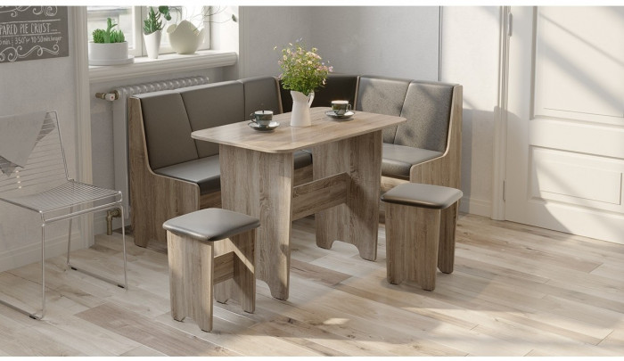 Техас Кухонный уголок Исп.1 (Дуб Сонома/Экокожа коричневая)