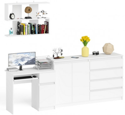 Мори компьютерный стол МС-1 правый + Комод МК1600.1 + Полка 900, белый
