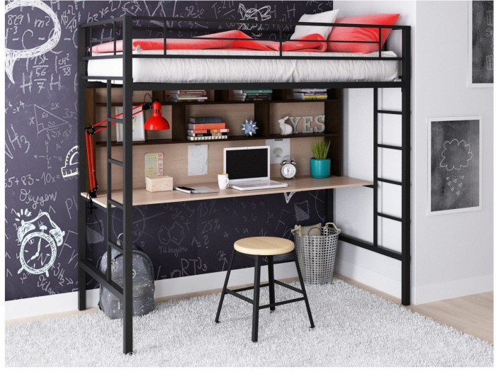 Кровать-чердак Севилья 1.2 (Дуб молочный / Венге, Черный)