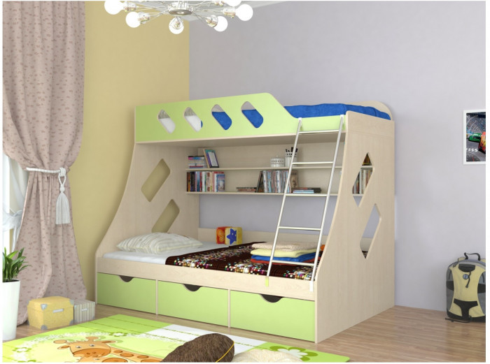 Дельта-20.01 Детская двухъярусная кровать с лестницей (Голубой, Белый)