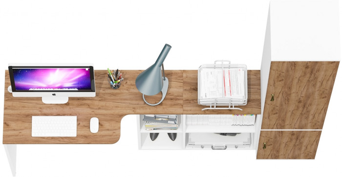 Лидер-8 Стол + Пенал МД 22Б, цвет белый шагрень/крафт золото, ШхГхВ 205х50/37,5х75/190 или 115х50/120х75/190 см., НЕ универсальная сборка