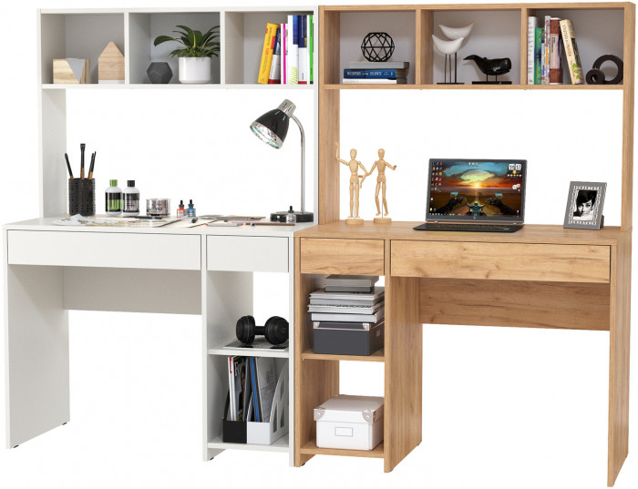 компьютерный стол Комфорт 12.77F + компьютерный стол Комфорт 12.77F, белый шагрень/дуб крафт золотой