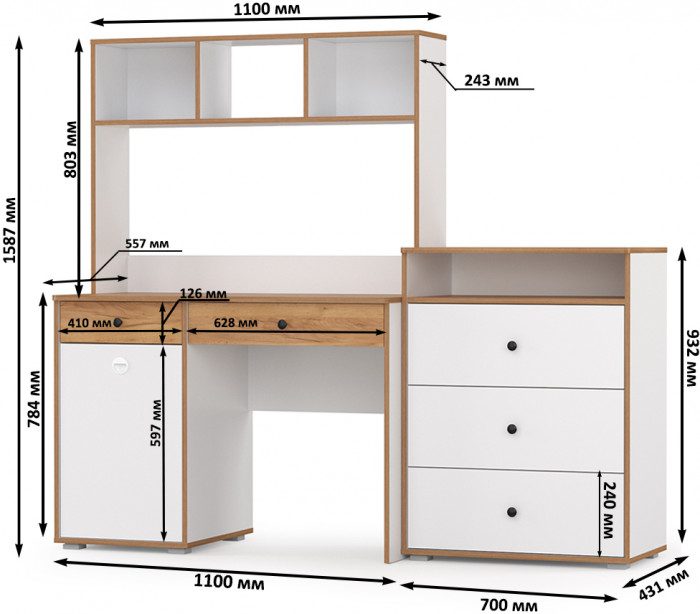 Вуди Компоновка № 49, цвет белый премиум/дуб крафт золотой, ШхГхВ 180х52,7х158,7 см., универсальная сборка