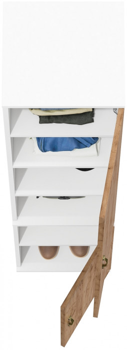 Лидер-8 Модуль Пенал МД 22Б, цвет белый шагрень/крафт золото, ШхГхВ 40х37,5х190 см., универсальная сборка, пять полок