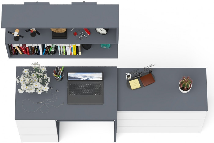 Мори компьютерный стол МС-6 левый + Комод МК800.1 + Полка 900, графит/белый