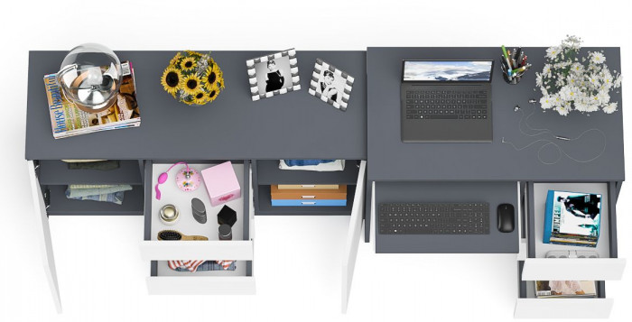 Мори Стол компьютерный МС-6 правый + Комод МК1200.3, цвет графит/белый, ШхГхВ 210,4х50х76,6 см., выдвижные ящики справа, НЕ универсальная сборка