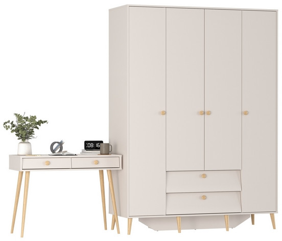 Афина Спальня Шкаф 4-х дверный + Стол, кашемир серый