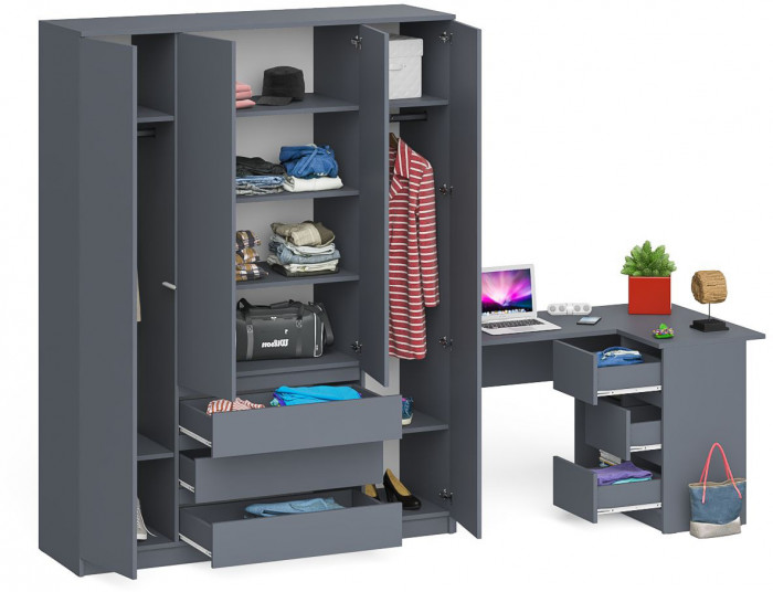 Мори компьютерный стол МС-16 правый + Шкаф МШ1600.1, графит