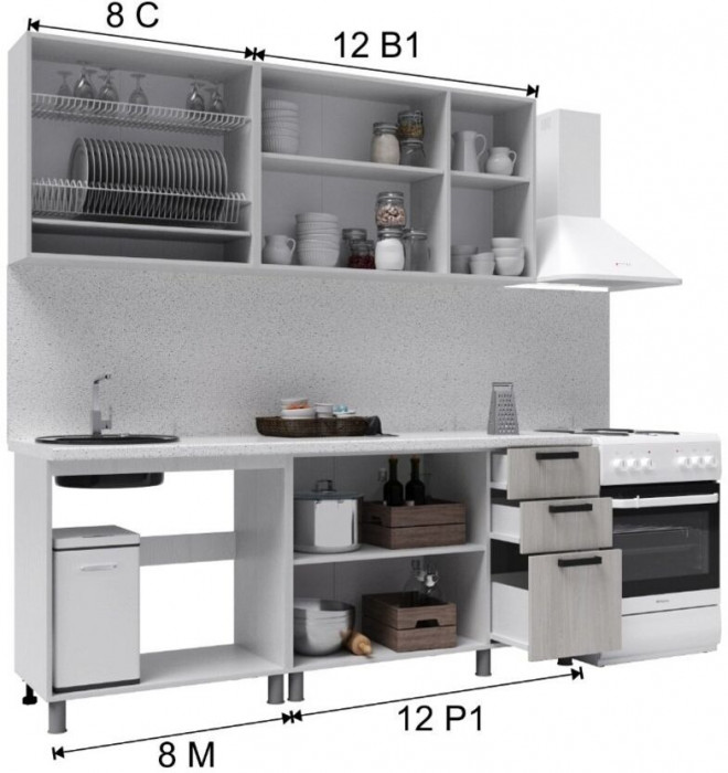 Кухонный гарнитур Бомбей 2,0м Сандал белый/Сандал серый