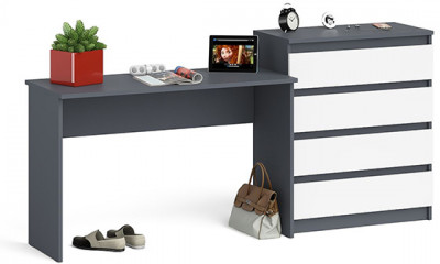 Мори письменный стол МСП1200.1 + Комод МК800.4, графит/белый