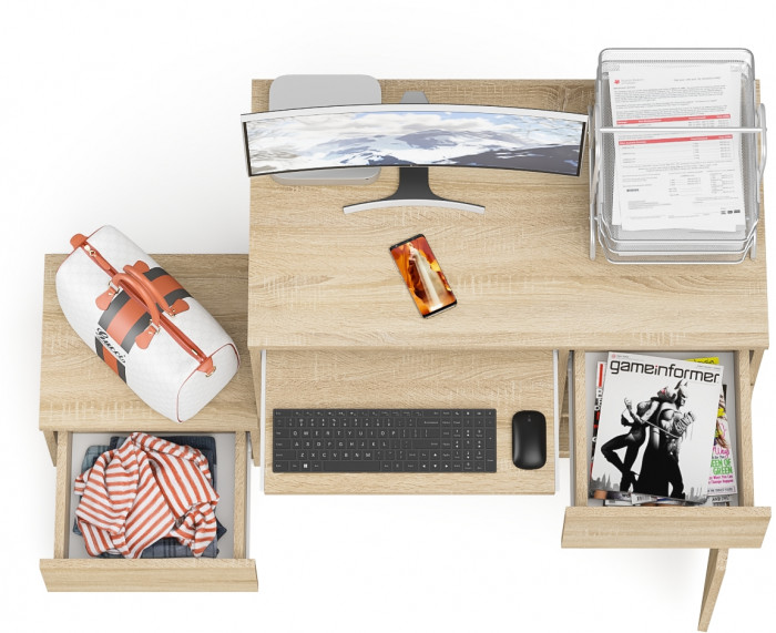 Мори Стол компьютерный МС-1 правый + Тумба ТМП400.1, цвет дуб сонома, ШхГхВ 130,4х50х76,6 см., выдвижной ящик справа, НЕ универсальная сборка