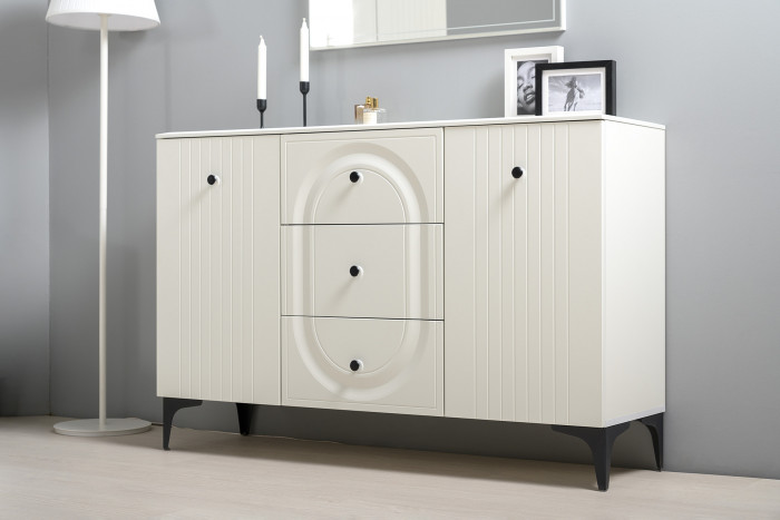 Валенсия Гостиная № 124, цвет ЛДСП белый шагрень/МДФ белый шагрень, ШхГхВ 405,4х38,4х225,2 см., универсальная сборка