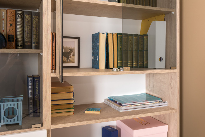 КР100 Бостон № 51, цвет дуб эндгрейн элегантный/фасады МДФ милк рикамо софт, 13.156+13.156+13.156, ШхГхВ 230,4х35,1х194,4 см.