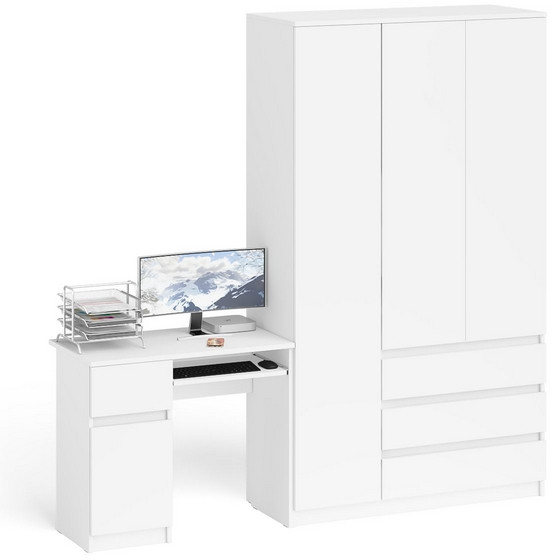 Мори компьютерный стол МС-1 левый + Шкаф МШ1200.1, белый