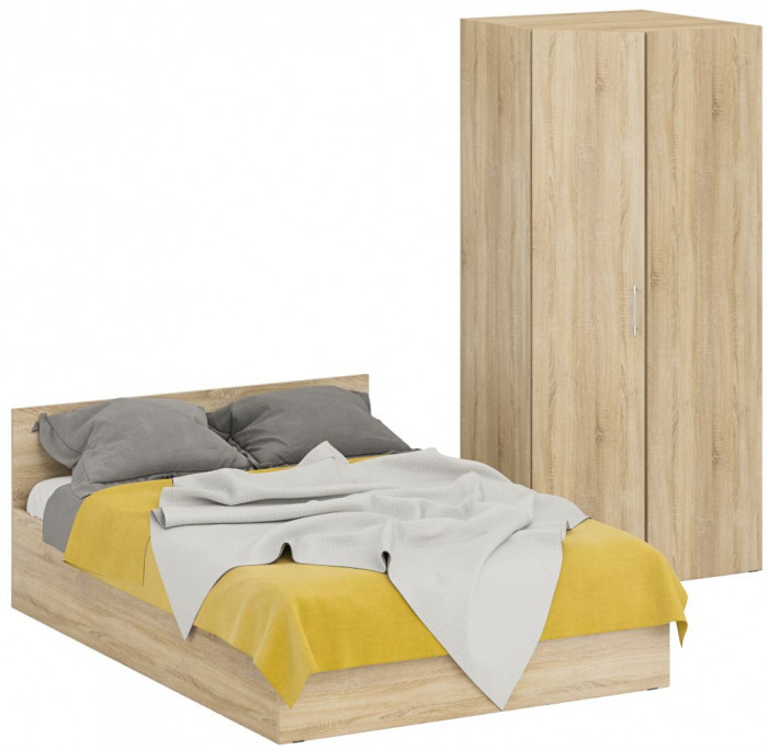 Кровать 1400 + Шкаф угловой Стандарт, цвет дуб сонома, ШхГхВ 143,5х203,5х70 + 81,2х81,2х200см., сп.м. 1400х2000 мм., без матраса, основание есть