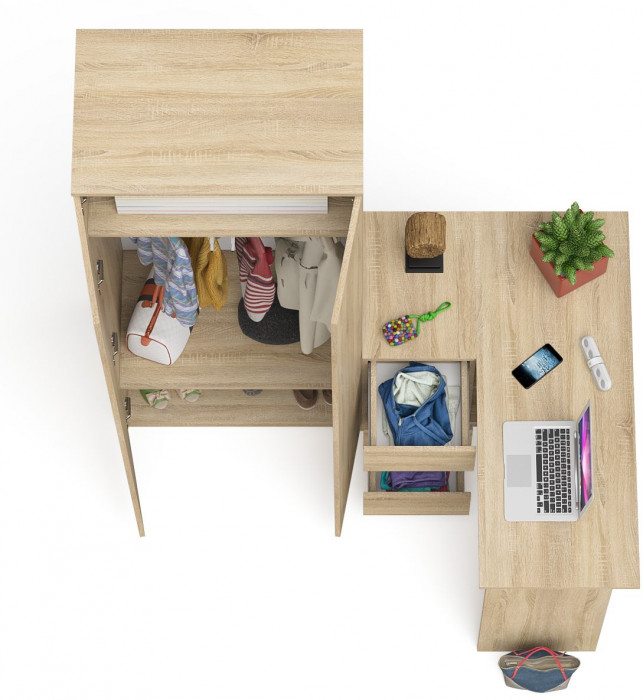 Мори Стол компьютерный МС-16 левый + Шкаф МШ800.1, цвет дуб сонома, ШхГхВ 204,8х84,9х209,6 см., выдвижные ящики слева, НЕ универсальная сборка