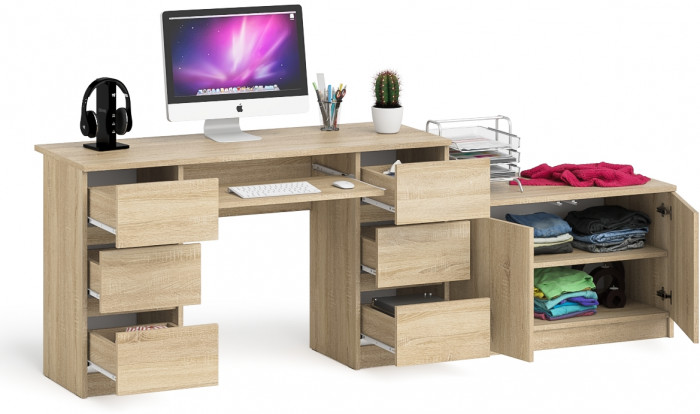 Мори Стол компьютерный МС-2 + Тумба МА900.1, цвет дуб сонома, ШхГхВ 225,8х50,4х76,6 см., универсальная сборка