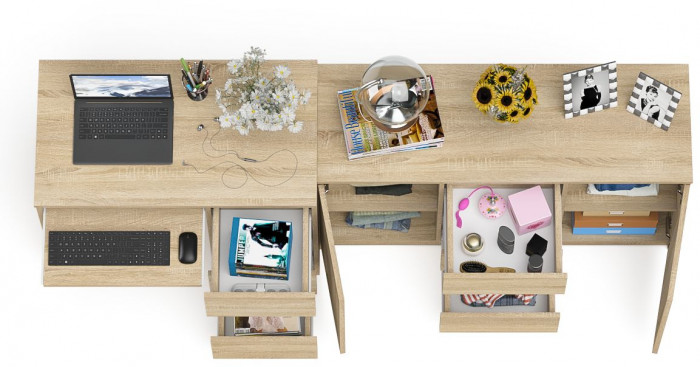 Мори Стол компьютерный МС-6 правый + Комод МК1200.3, цвет дуб сонома, ШхГхВ 210,4х50х76,6 см., выдвижные ящики справа, НЕ универсальная сборка