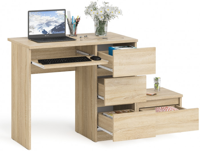 Мори Стол компьютерный МС-6 правый + Тумба ТМП400.1, цвет дуб сонома, ШхГхВ 130,4х50х76,6 см., выдвижные ящики справа, НЕ универсальная сборка