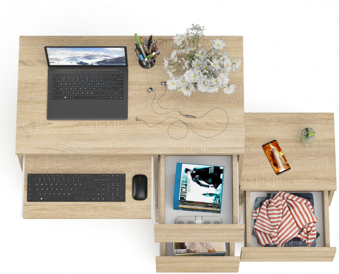 Мори Стол компьютерный МС-6 правый + Тумба ТМП400.1, цвет дуб сонома, ШхГхВ 130,4х50х76,6 см., выдвижные ящики справа, НЕ универсальная сборка