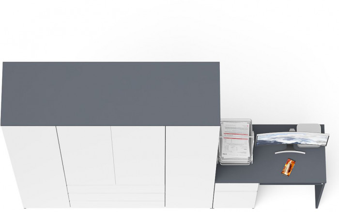 Мори компьютерный стол МС-1 левый + Шкаф МШ1600.1, графит/белый