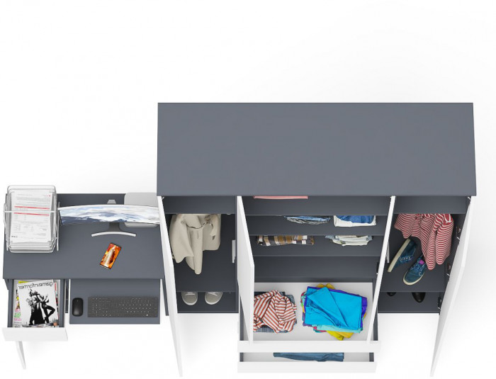 Мори компьютерный стол МС-1 левый + Шкаф МШ1600.1, графит/белый