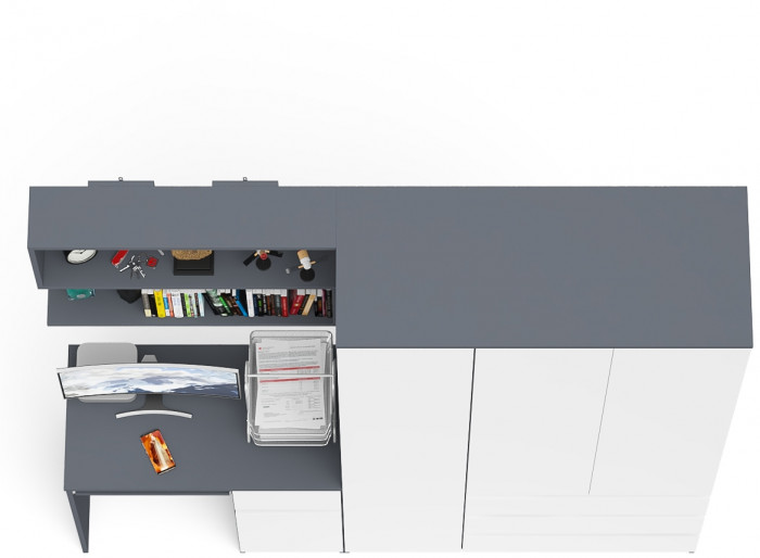 Мори компьютерный стол МС-1 правый + Шкаф МШ1200.1 + Полка 900, графит/белый