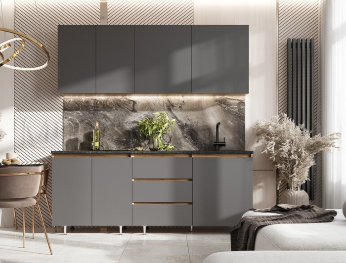 Кухня Челси 2,0м Компановка №2 графит/дуб крафт (кастилло)