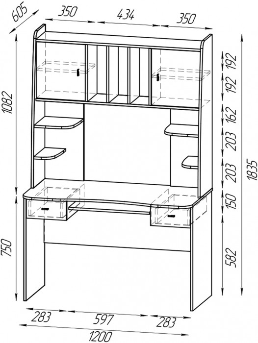 Стол рабочий 6-0604дубсон Бета, цвет дуб сонома, ШхГхВ 120х60,5х183,5 см.