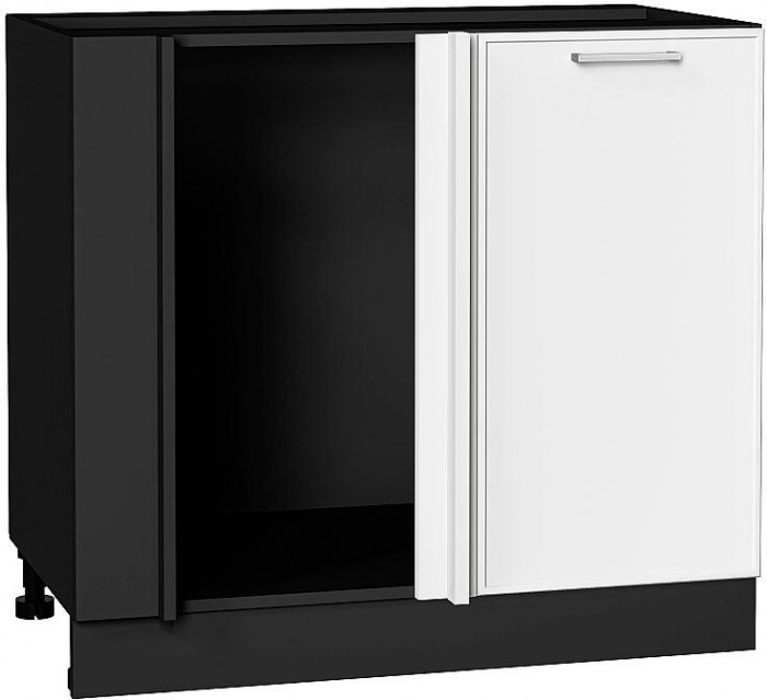 Кухонный гарнитур угловой Квадро-04, МДФ, 340×160 см, Графит/Белый, стеклополки (Сонома)
