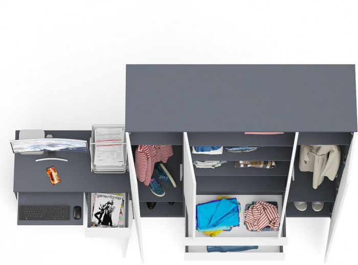 Мори компьютерный стол МС-1 правый + Шкаф МШ1600.1, графит/белый