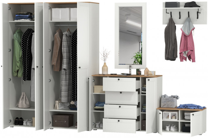 Остин Прихожая 54, белый шагрень/дуб крафт золотой