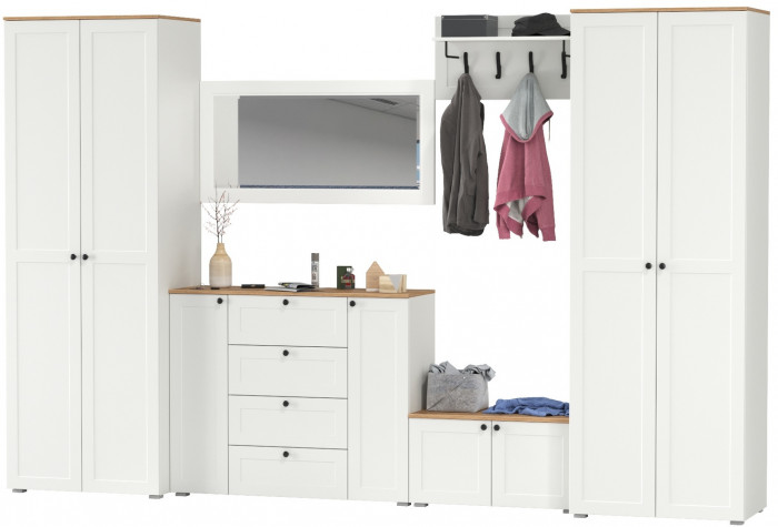 Остин Прихожая 54, белый шагрень/дуб крафт золотой