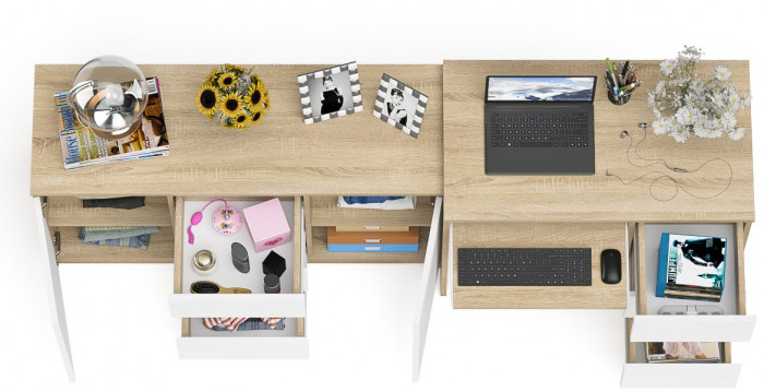 Мори Стол компьютерный МС-6 правый + Комод МК1200.3, цвет дуб сонома/белый, ШхГхВ 210,4х50х76,6 см., выдвижные ящики справа, НЕ универсальная сборка