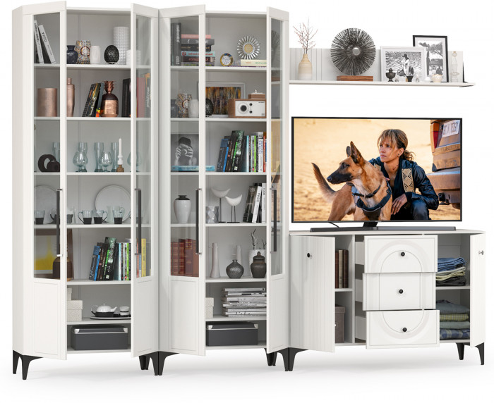 Валенсия Гостиная № 112, ЛДСП белый шагрень/МДФ белый шагрень