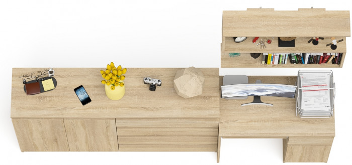 Мори компьютерный стол МС-1 правый + Комод МК1600.1 + Полка 900, дуб сонома